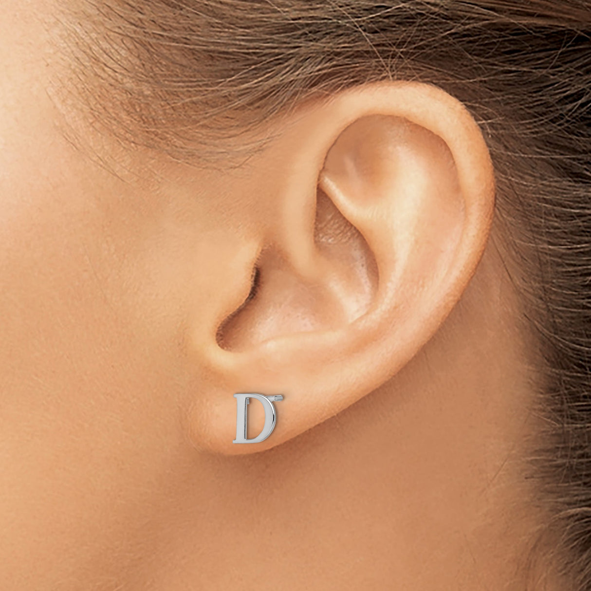 Sterling Silver Letter D Stud Earrings, Polished Block Initial Design