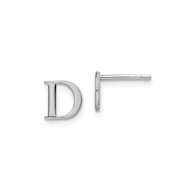 Sterling Silver Letter D Stud Earrings, Polished Block Initial Design