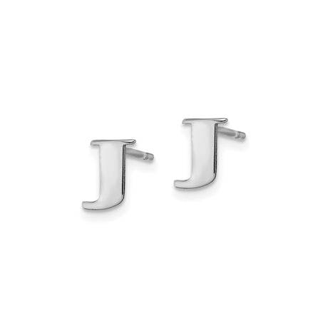 Sterling Silver Initial Letter J Stud Earrings, Rhodium Plated Alphabet Jewelry for Women