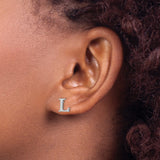 Sterling Silver Initial Letter L Stud Earrings, Rhodium Plated Monogram Design for Women