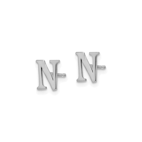 Sterling Silver Initial N Stud Earring, Polished Letter Design, Minimalist Monogram Jewelry