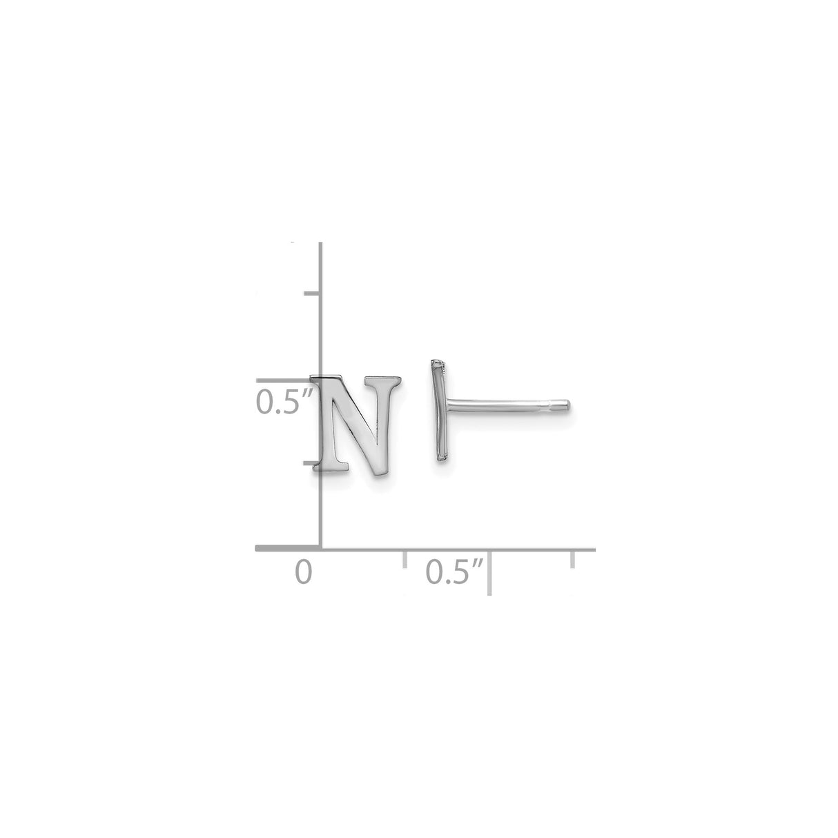 Sterling Silver Initial N Stud Earring, Polished Letter Design, Minimalist Monogram Jewelry