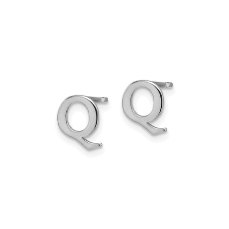 Sterling Silver Letter Q Stud Earrings, Polished Initial Monogram Alphabet Jewelry