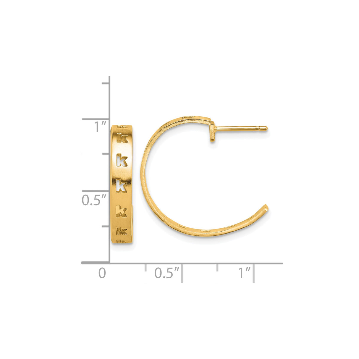 14k Yellow Gold Hoop Earrings with Cut-Out Letter K Design, Brushed Finish