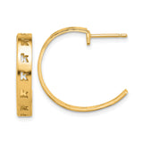 14k Yellow Gold Hoop Earrings with Cut-Out Letter K Design, Brushed Finish