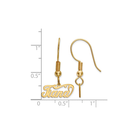 14k Yellow Gold Nameplate Dangle Earrings, Custom Cursive Script Jewelry for Women
