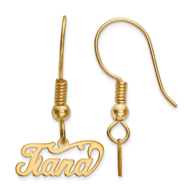 14k Yellow Gold Nameplate Dangle Earrings, Custom Cursive Script Jewelry for Women