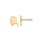 14k Yellow Gold Alaska Stud Earrings, State Outline Design, Minimalist Travel Theme Jewelry