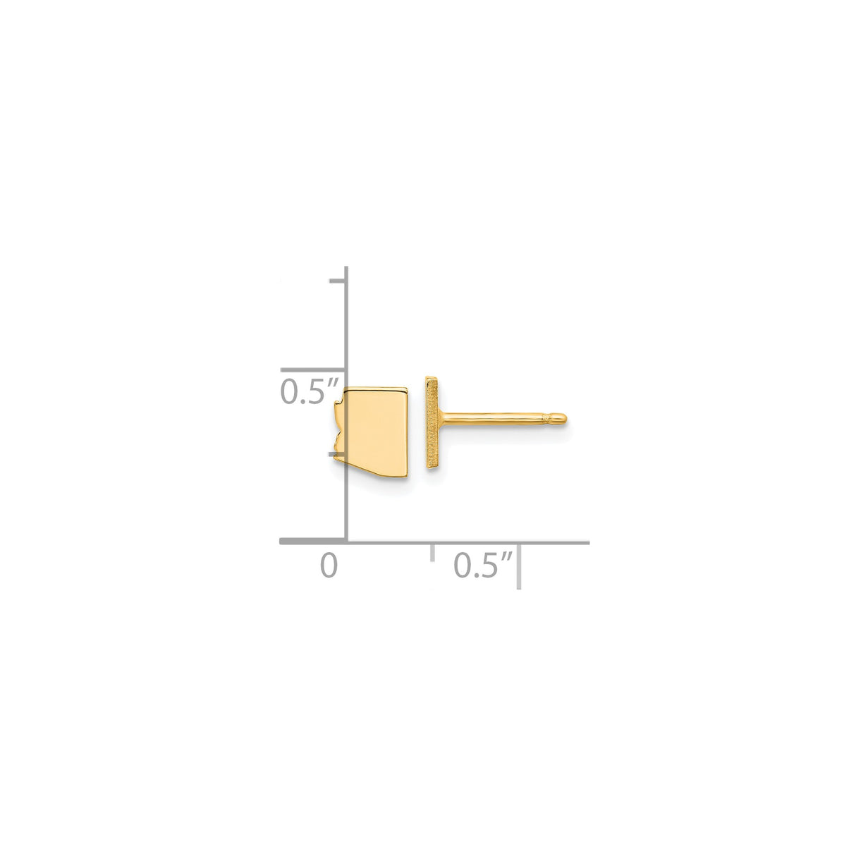 14k Yellow Gold Arizona Shaped Stud Earrings, Minimalist State Outline Jewelry, Unisex Design