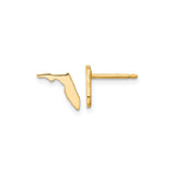 14k Yellow Gold Florida State Stud Earrings, Map Silhouette Design, Unisex Minimalist Style
