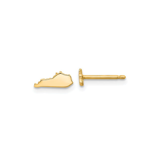 14k Yellow Gold Kentucky State Stud Earrings, Polished Outline Map Design for Women