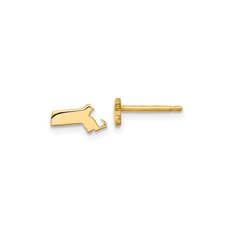 Sterling Silver Massachusetts State Outline Stud Earrings, Gold Plated, Minimalist USA Map Design