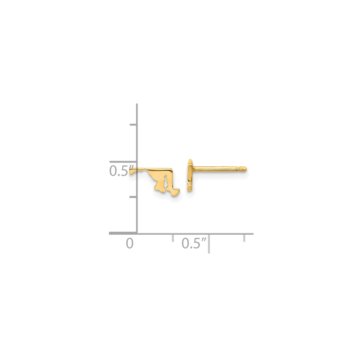 Sterling Silver Maryland State Outline Stud Earrings, Gold Plated, Minimalist Design