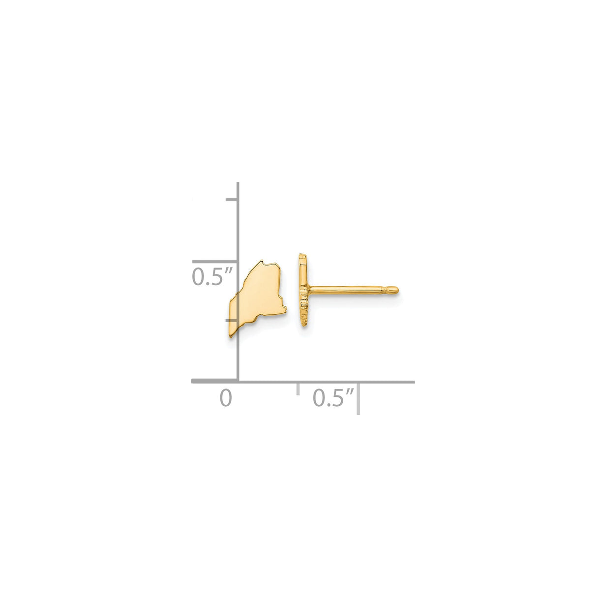 14k Yellow Gold Maine Stud Earrings, State Outline Design, Minimalist Travel Theme Jewelry