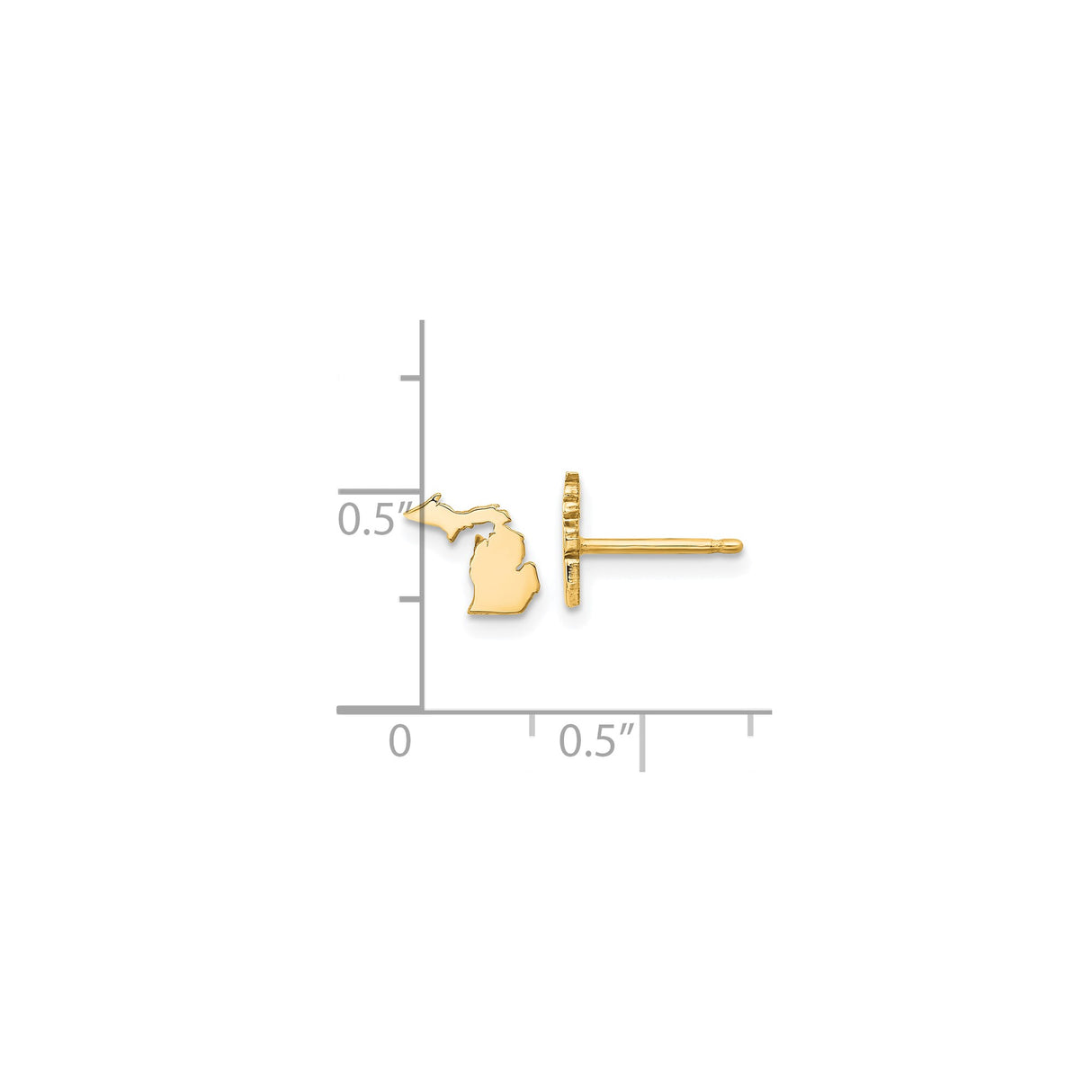 14k Yellow Gold Michigan State Stud Earrings, Upper and Lower Peninsula Silhouette