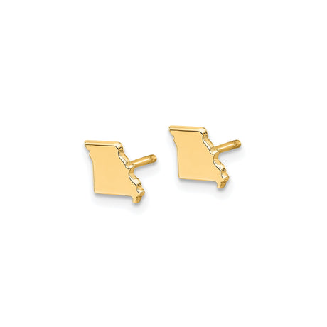 14k Yellow Gold Missouri State Stud Earrings, Minimalist Map Outline Design