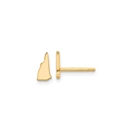 14k Yellow Gold New Hampshire Stud Earrings, Minimalist State Outline Design