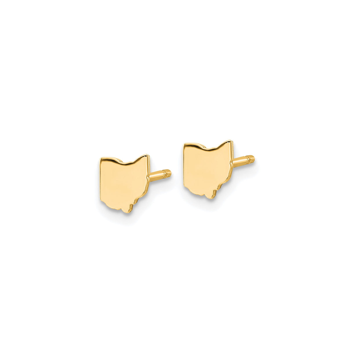 14k Yellow Gold Ohio State Stud Earrings with Polished Silhouette Design, Unisex Minimalist Jewelry