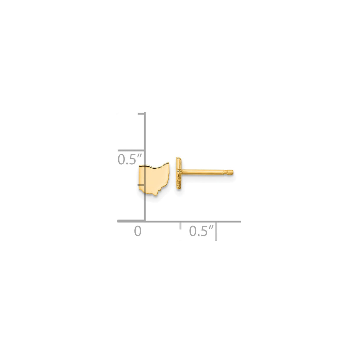14k Yellow Gold Ohio State Stud Earrings with Polished Silhouette Design, Unisex Minimalist Jewelry