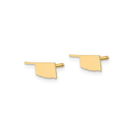 14k Yellow Gold Oklahoma Stud Earrings, Polished State Outline Design, Unisex USA Map Jewelry