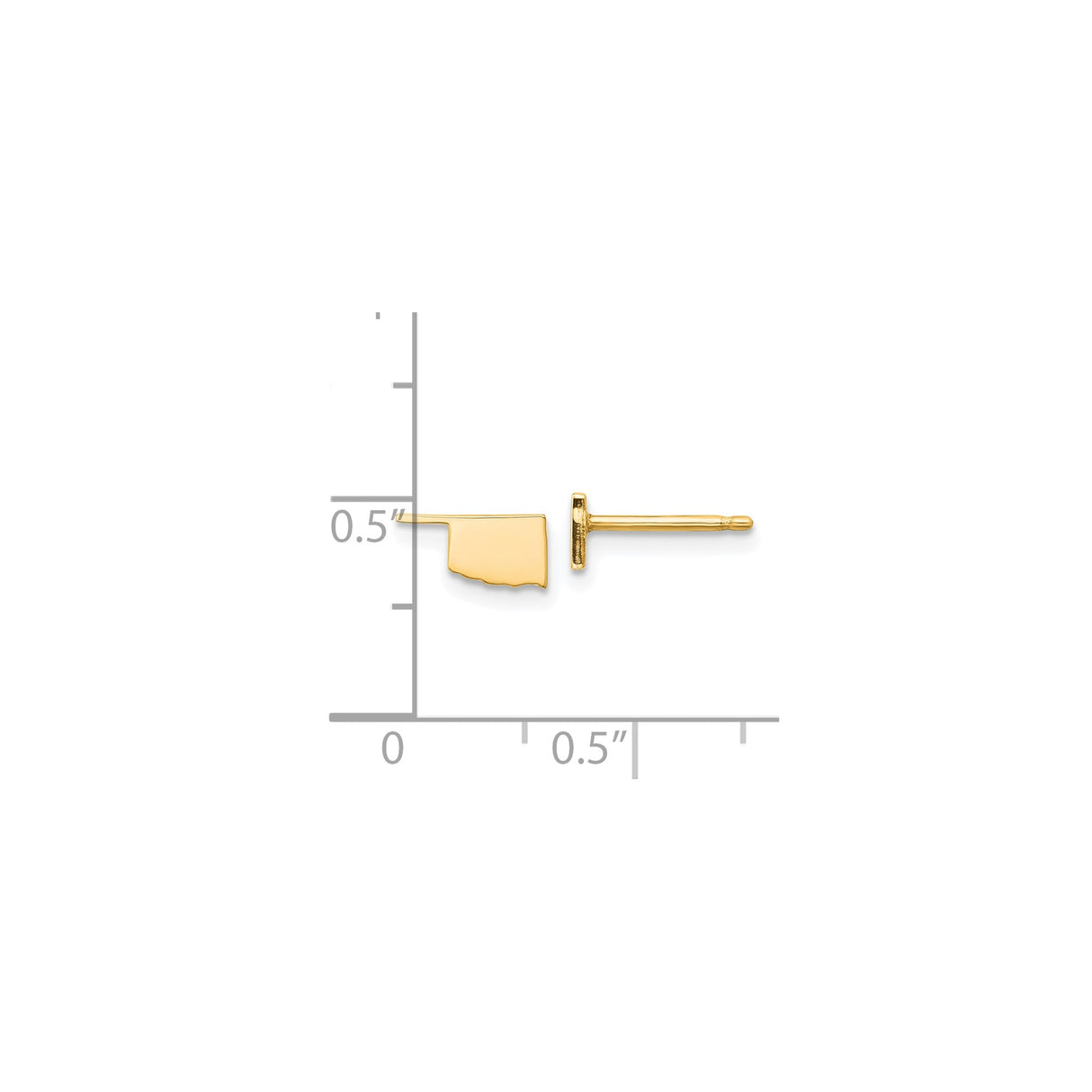 14k Yellow Gold Oklahoma Stud Earrings, Polished State Outline Design, Unisex USA Map Jewelry