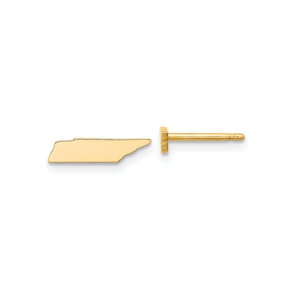 14k Yellow Gold Tennessee State Outline Earrings, Minimalist Studs, Southern USA Pride Jewelry