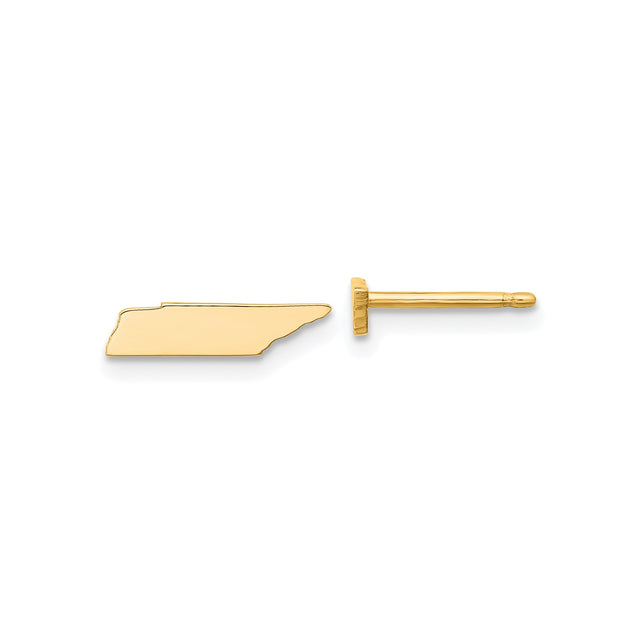 14k Yellow Gold Tennessee State Outline Earrings, Minimalist Studs, Southern USA Pride Jewelry