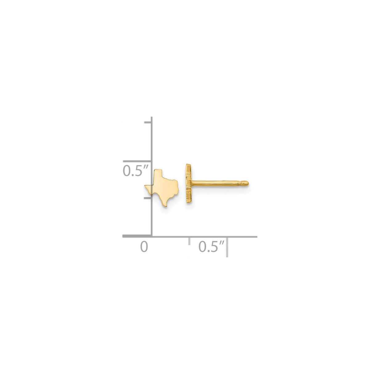 14k Yellow Gold Texas Shaped Stud Earrings, Polished State Outline Design, Minimalist Southern Style