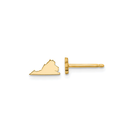 Virginia Shaped Gold Plated Stud Earrings, Sterling Silver State Outline Jewelry for Women and Unisex Wear, Minimalist Map Earrings for Travel, Regional Pride, Hometown Love or USA Jewelry Collections