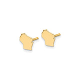 14k Yellow Gold Wisconsin State Stud Earrings, Polished Map Outline, Minimalist Style for Women