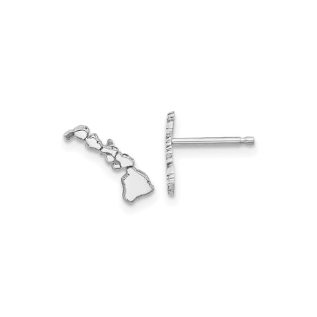 Sterling Silver Hawaiian Island Stud Earrings with Polished State Outline, Minimalist Design