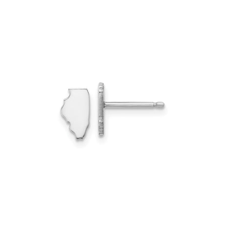 14k White Gold Illinois State Stud Earrings, Minimalist Map Silhouette Design for Women