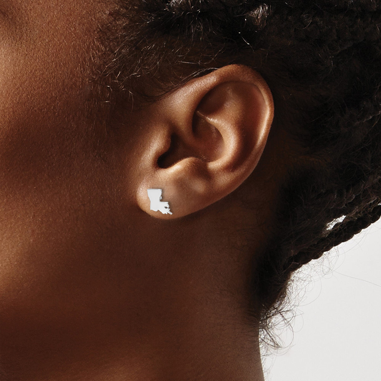 14k White Gold Louisiana State Stud Earrings, Polished Cutout Design, Minimalist Heritage Style