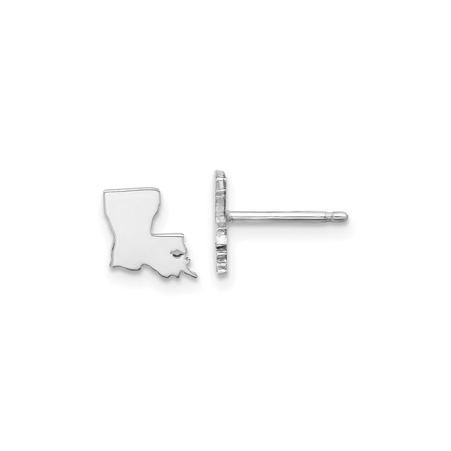14k White Gold Louisiana State Stud Earrings, Polished Cutout Design, Minimalist Heritage Style