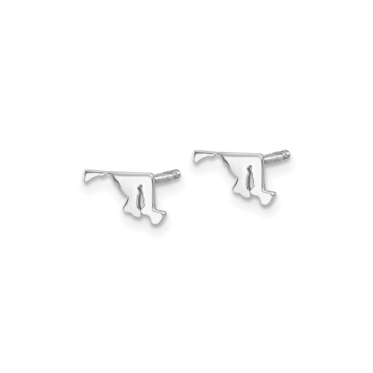 Sterling Silver Maryland State Stud Earrings, Polished Outline Map Design