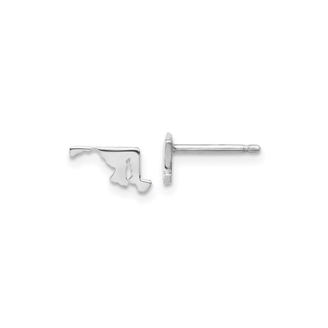 Sterling Silver Maryland State Stud Earrings, Polished Outline Map Design