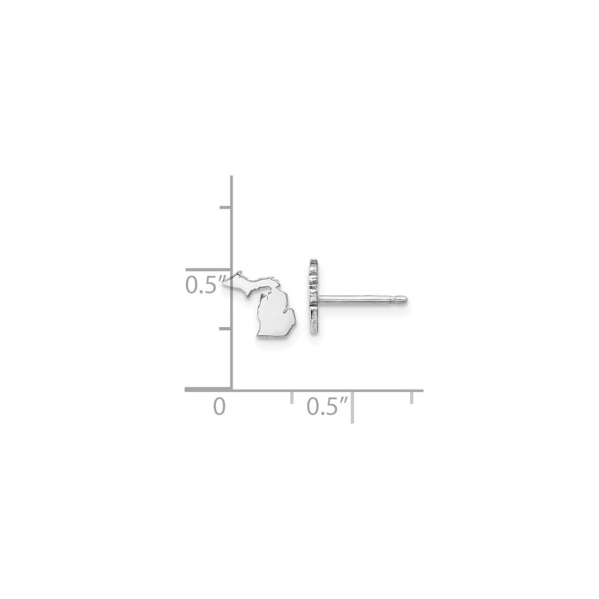14k White Gold Michigan State Stud Earrings, Upper and Lower Peninsula Silhouette