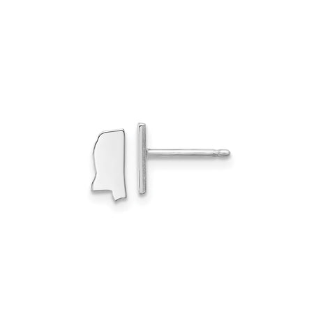 14k White Gold Mississippi State Outline Cufflinks, Polished Minimalist Design for Men