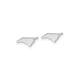 14k White Gold North Carolina Outline Stud Earrings, Minimalist State Shape Jewelry