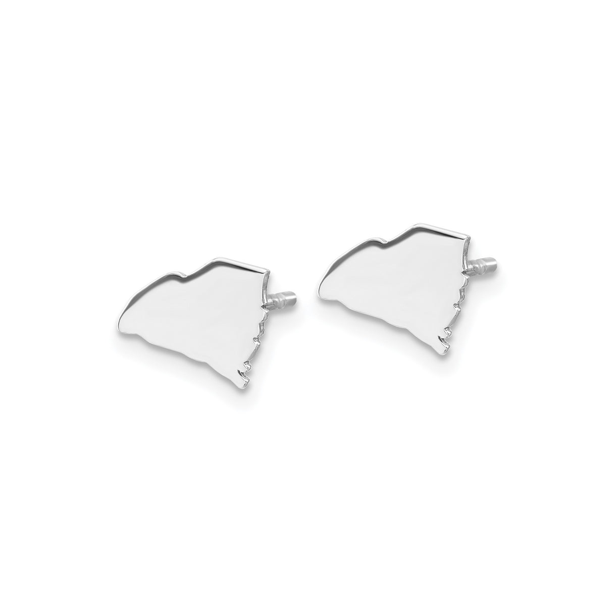 14k White Gold North Carolina Outline Stud Earrings, Minimalist State Design