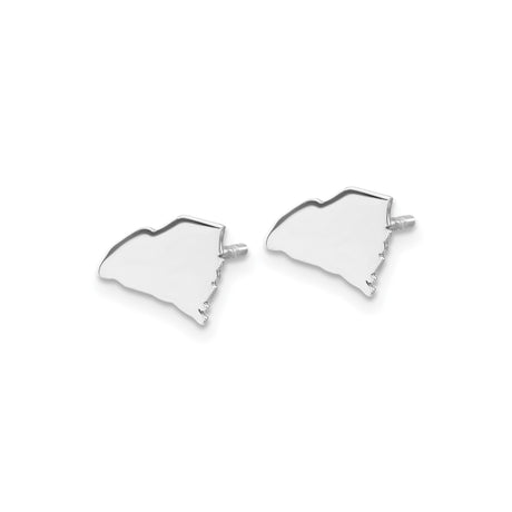 14k White Gold North Carolina Outline Stud Earrings, Minimalist State Design
