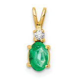 6x4mm Oval Emerald VS Diamond Charm Pendant in Real 14k Yellow Gold