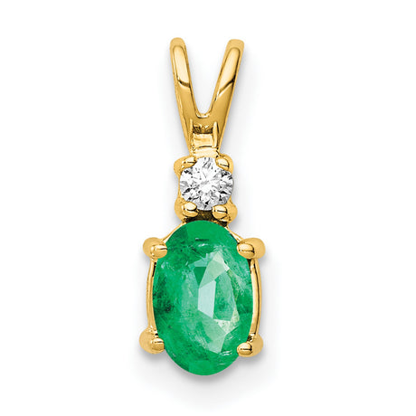6x4mm Oval Emerald VS Diamond Charm Pendant in Real 14k Yellow Gold
