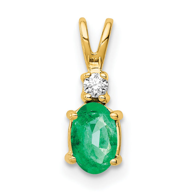 6x4mm Oval Emerald VS Diamond Charm Pendant in Real 14k Yellow Gold
