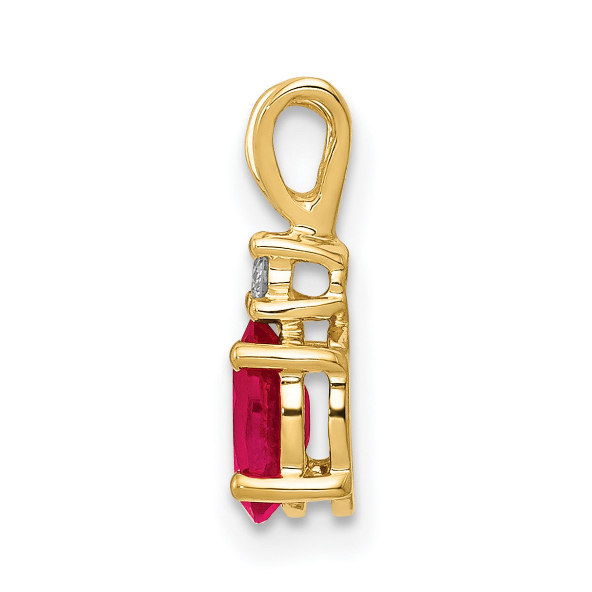 6x4mm Oval Ruby AAA Diamond Charm Pendant in Real 14k Yellow Gold
