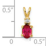 6x4mm Oval Ruby AAA Diamond Charm Pendant in Real 14k Yellow Gold