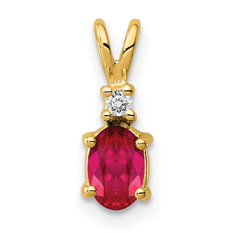6x4mm Oval Ruby AAA Diamond Charm Pendant in Real 14k Yellow Gold