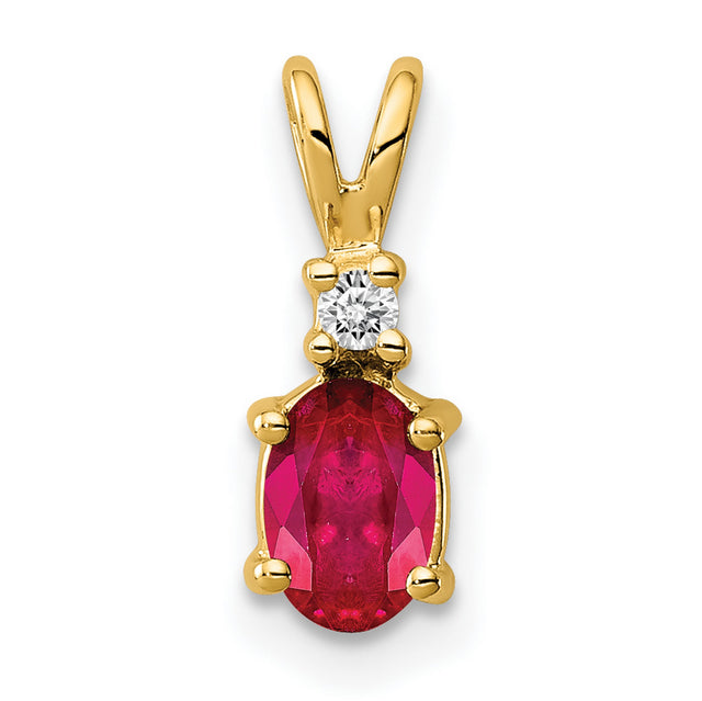 6x4mm Oval Ruby AAA Diamond Charm Pendant in Real 14k Yellow Gold
