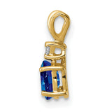 6x4mm Oval Sapphire AAA Diamond Charm Pendant in Real 14k Yellow Gold