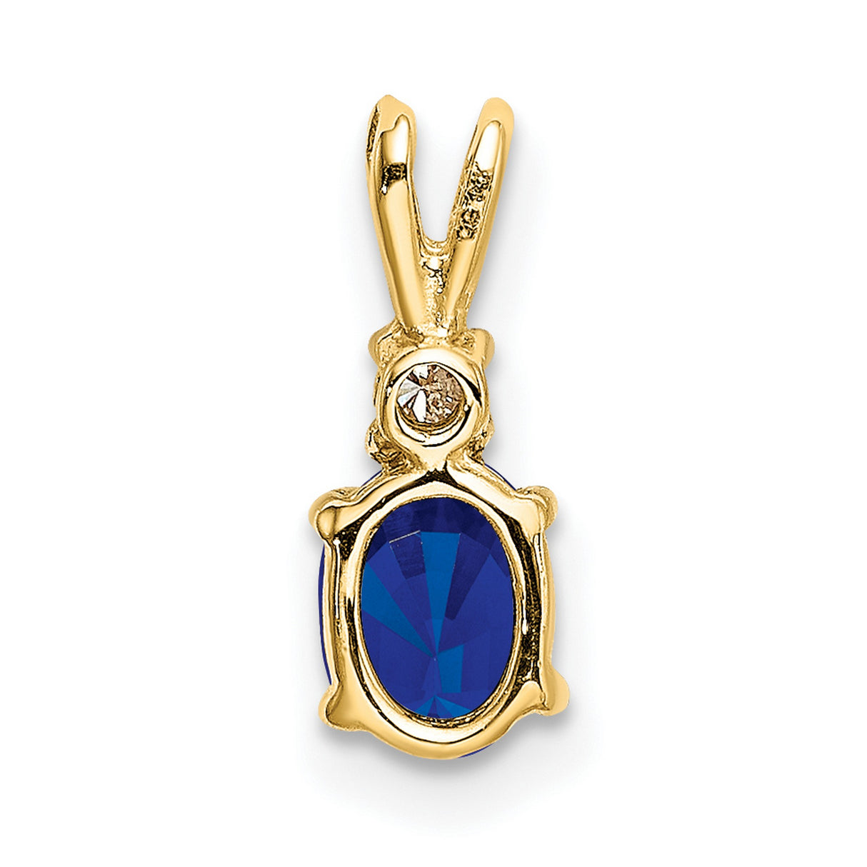 6x4mm Oval Sapphire VS Diamond Charm Pendant in Real 14k Yellow Gold